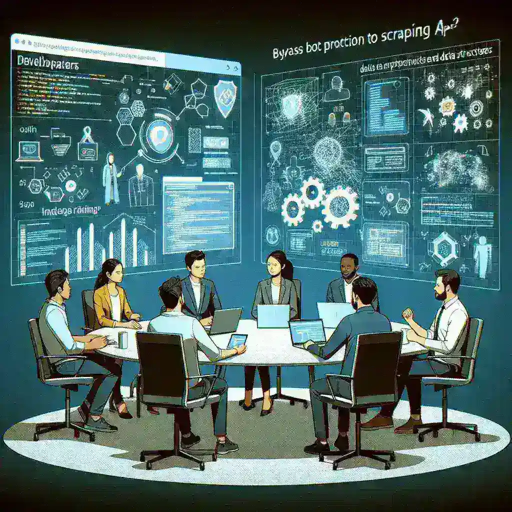 "Developers utilizing advanced scraping APIs to bypass bot protection measures, illustrating techniques and strategies for data extraction in a digital environment."